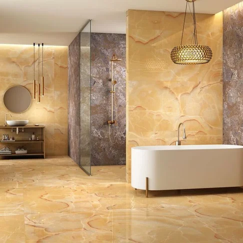 Стеновые панели из оникса Honey Onyx — облицовка стены ванной комнаты Фото 4